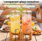 2 PCS 1.6 Gallon Glass Drink Dispenser with Wood Stand for Parties, alternate view 4