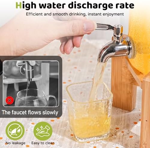 2 PCS 1.6 Gallon Glass Drink Dispenser with Wood Stand for Parties, alternate view 5