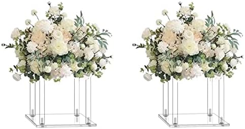 2 Pcs 10 Inches Acrylic Crystal Centerpieces for Wedding Table Decoration Backdrop Flower Stand Clear Column