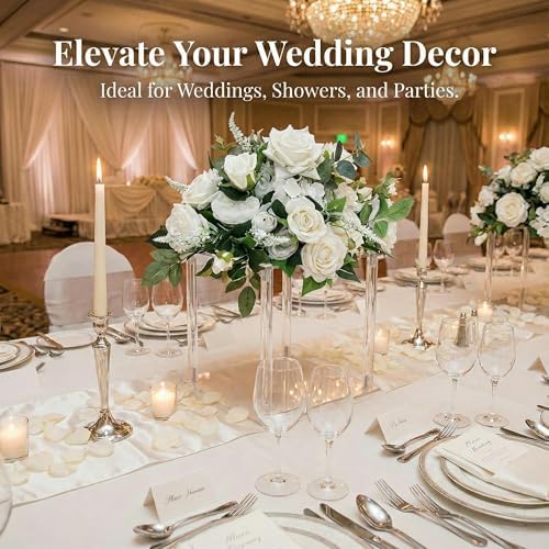 2 Pcs 10 Inches Acrylic Crystal Centerpieces for Wedding Table Decoration Backdrop Flower Stand Clear Column, alternate view