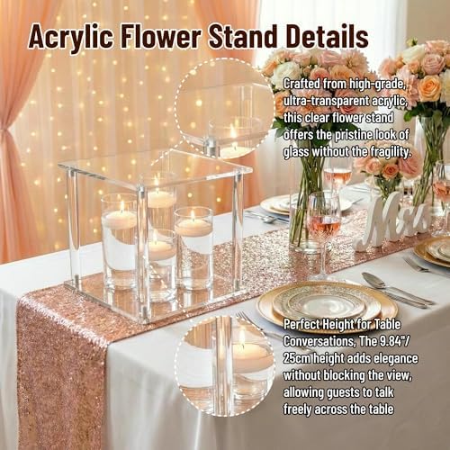 2 Pcs 10 Inches Acrylic Crystal Centerpieces for Wedding Table Decoration Backdrop Flower Stand Clear Column, alternate view