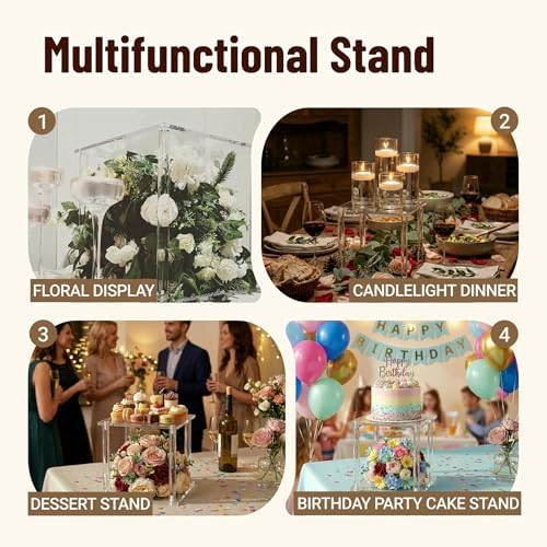 2 Pcs 10 Inches Acrylic Crystal Centerpieces for Wedding Table Decoration Backdrop Flower Stand Clear Column, alternate view
