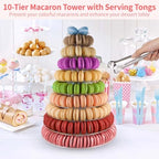 2 PCS 10-Tier Clear Macaron Display Stand, Plastic Macaron Tray Tower with Stainless Steel Serving Tongs, Clear, alternate