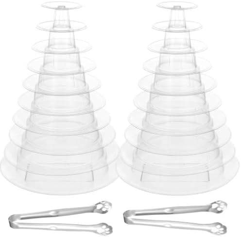 2 PCS 10-Tier Clear Macaron Display Stand, Plastic Macaron Tray Tower with Stainless Steel Serving Tongs, Clear, alternate