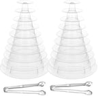 2 PCS 10-Tier Clear Macaron Display Stand, Plastic Macaron Tray Tower with Stainless Steel Serving Tongs, Clear, alternate