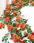 2 PCS 12FT Bendable Flower Garland, Fake Rose Vine for Home Decor, Orange