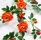 2 PCS 12FT Bendable Flower Garland, Fake Rose Vine for Home Decor, Orange, alternate view 2