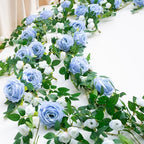 2 PCS 12FT Bendable Flower Garland, Fake Rose Vine for Wedding Decor, Blue in Blue