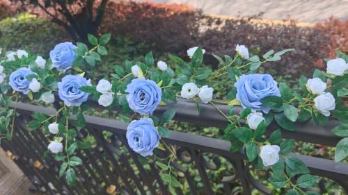 2 PCS 12FT Bendable Flower Garland, Fake Rose Vine for Wedding Decor, Blue in Blue, alternate view 2