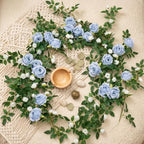 2 PCS 12FT Bendable Flower Garland, Fake Rose Vine for Wedding Decor, Blue in Blue, alternate view 3