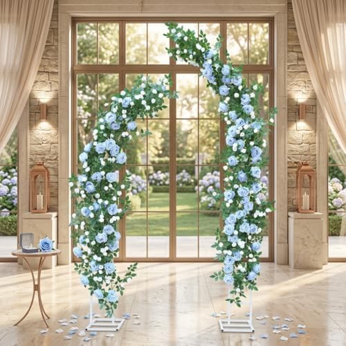 2 PCS 12FT Bendable Flower Garland, Fake Rose Vine for Wedding Decor, Blue in Blue, alternate view 4