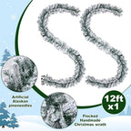 2 Pcs 12ft Thick Christmas Alaskan Pine Christmas Garland Flocked in White, alternate view 2