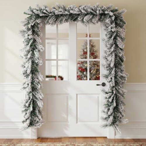 2 Pcs 12ft Thick Christmas Alaskan Pine Christmas Garland Flocked in White, alternate view 3