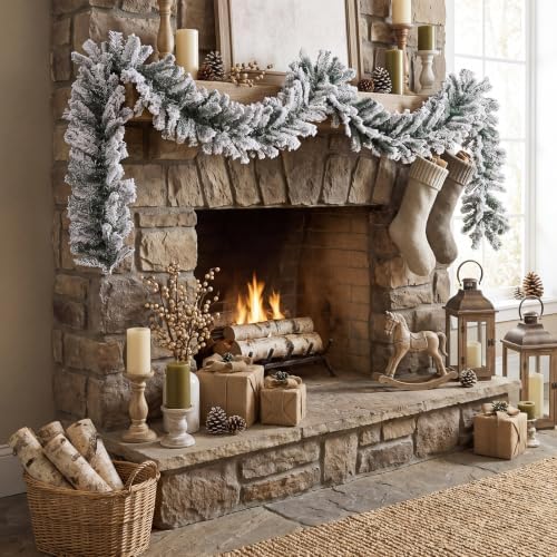 2 Pcs 12ft Thick Christmas Alaskan Pine Christmas Garland Flocked in White, alternate view 5