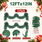 2 Pcs 12ft Thick Christmas Alaskan Pine Christmas Garland Greenery in Green, alternate view 2