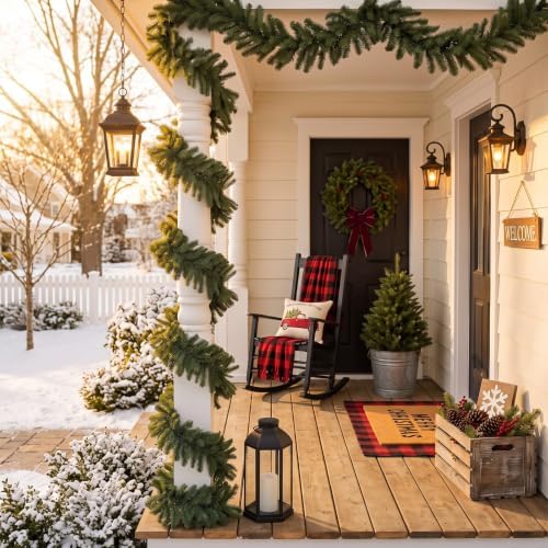2 Pcs 12ft Thick Christmas Alaskan Pine Christmas Garland Greenery in Green, alternate view 5