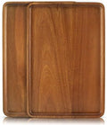 2 PCS 13 x 9 in Solid Acacia Wood Serving Trays Rectangular Wooden Serving Platters Natural Wooden Boards for