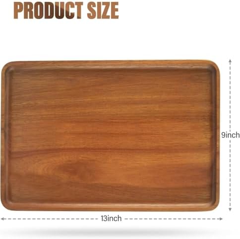 2 PCS 13 x 9 in Solid Acacia Wood Serving Trays Rectangular Wooden Serving Platters Natural Wooden Boards for, alternate view