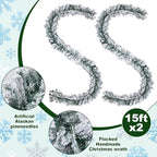 2 Pcs 15ft Thick Christmas Alaskan Christmas Garland Flocked in White, alternate view 2