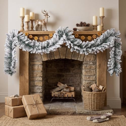 2 Pcs 15ft Thick Christmas Alaskan Christmas Garland Flocked in White, alternate view 4