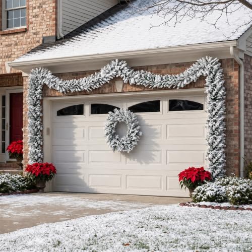 2 Pcs 15ft Thick Christmas Alaskan Christmas Garland Flocked in White, alternate view 5