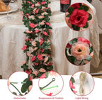 2 Pcs 16.5Ft Flower Garland with Lights, Pink Floral Garland Rose Vines in Pink-ld, alternate view 3