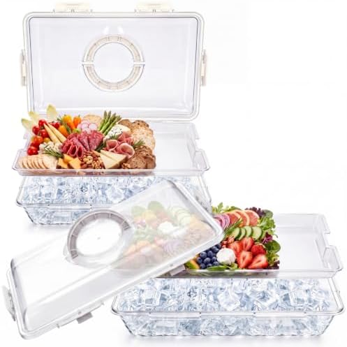 2 Pcs 16 x 11'' Chilled Serving Tray for Parties with Lids Compartments Flip top Removable Chilled Party Platter