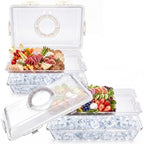 2 Pcs 16 x 11'' Chilled Serving Tray for Parties with Lids Compartments Flip top Removable Chilled Party Platter