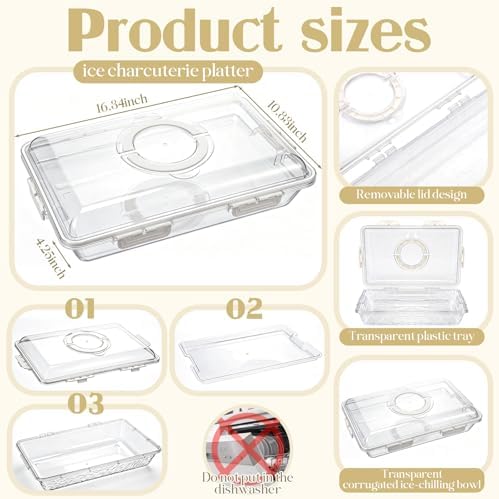 2 Pcs 16 x 11'' Chilled Serving Tray for Parties with Lids Compartments Flip top Removable Chilled Party Platter, alternate