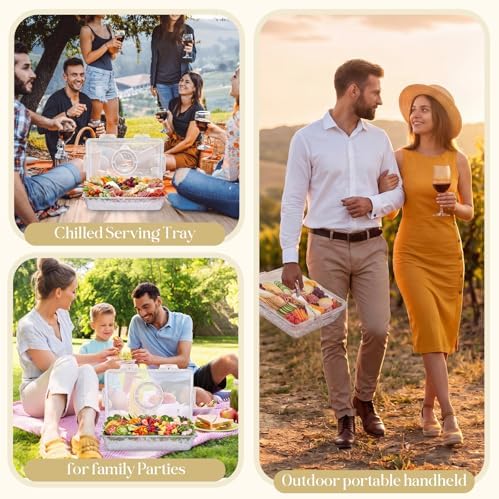 2 Pcs 16 x 11'' Chilled Serving Tray for Parties with Lids Compartments Flip top Removable Chilled Party Platter, alternate