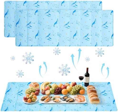 2 Pcs 17.7"x 47.2" Large Reusable Freezable Ice Mats for Buffet Table Cooling Trays Cold Plate for Food Cheese
