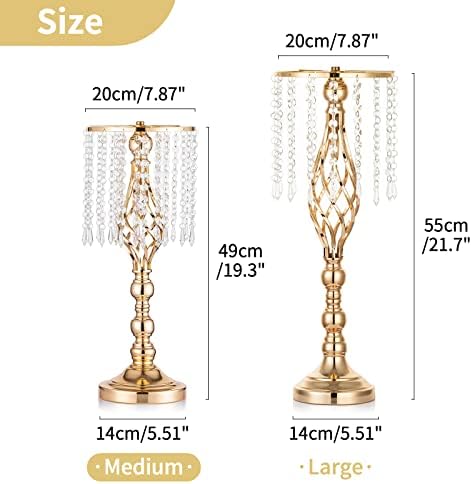 2 Pcs 19.3 inches Gold Tall Crystal Flower Stand and Holders Centerpiece Chandelier Metal Vase for Wedding, alternate view 3