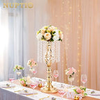2 Pcs 19.3 inches Gold Tall Crystal Flower Stand and Holders Centerpiece Chandelier Metal Vase for Wedding, alternate view 4