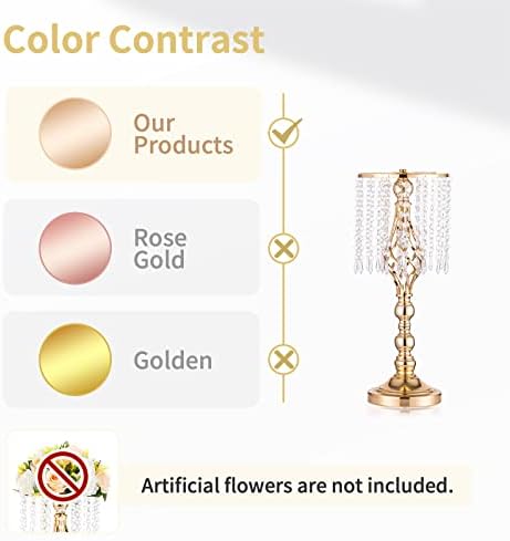 2 Pcs 19.3 inches Gold Tall Crystal Flower Stand and Holders Centerpiece Chandelier Metal Vase for Wedding, alternate view 5