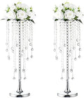 2 Pcs 21.65 inches Crystal Flower Stand Wedding Centerpieces for Tables, Tabletop Gold Metal Flower Arrangement