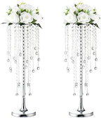 2 Pcs 21.65 inches Crystal Flower Stand Wedding Centerpieces for Tables, Tabletop Gold Metal Flower Arrangement