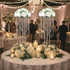 2 Pcs 21.65 inches Crystal Flower Stand Wedding Centerpieces for Tables, Tabletop Gold Metal Flower Arrangement, alternate