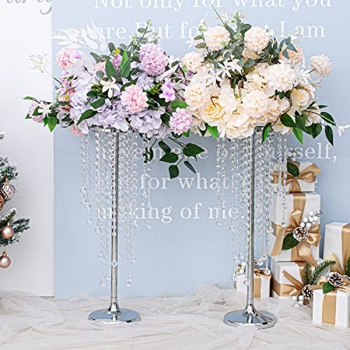 2 Pcs 21.65 inches Crystal Flower Stand Wedding Centerpieces for Tables, Tabletop Gold Metal Flower Arrangement, alternate