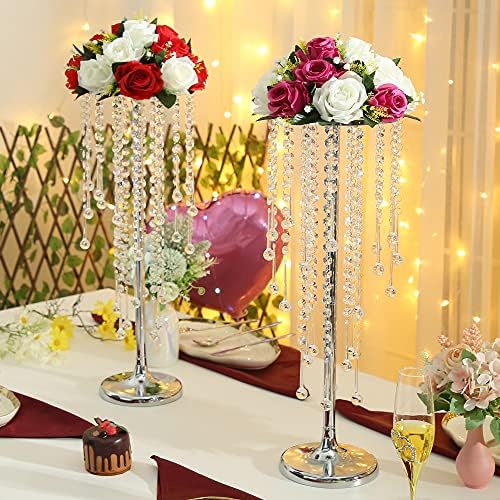 2 Pcs 21.65 inches Crystal Flower Stand Wedding Centerpieces for Tables, Tabletop Gold Metal Flower Arrangement, alternate