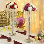 2 Pcs 21.65 inches Crystal Flower Stand Wedding Centerpieces for Tables, Tabletop Gold Metal Flower Arrangement, alternate