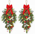 2 PCS 24" Artificial Christmas Teardrop Swag Norfolk Pine Teardrop Door Swag Xmas Cedar Swags Wreath with Berry