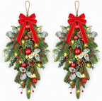 2 PCS 24" Artificial Christmas Teardrop Swag Norfolk Pine Teardrop Door Swag Xmas Cedar Swags Wreath with Berry