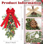 2 PCS 24" Artificial Christmas Teardrop Swag Norfolk Pine Teardrop Door Swag Xmas Cedar Swags Wreath with Berry, alternate
