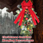 2 PCS 24" Artificial Christmas Teardrop Swag Norfolk Pine Teardrop Door Swag Xmas Cedar Swags Wreath with Berry, alternate