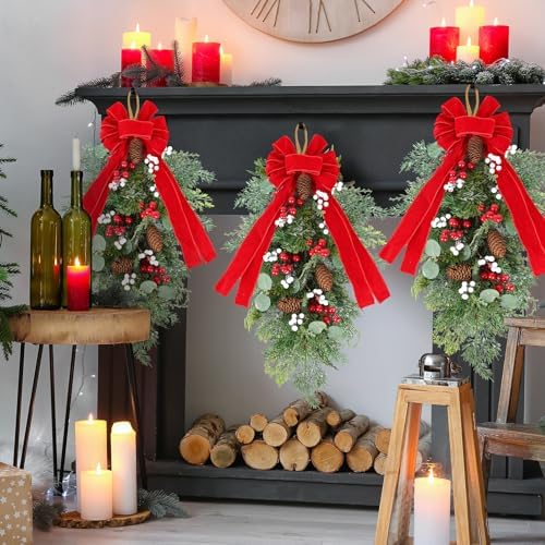 2 PCS 24" Artificial Christmas Teardrop Swag Pine Needles Teardrop Door Swag Christmas Norfolk Teardrop Wreath, alternate