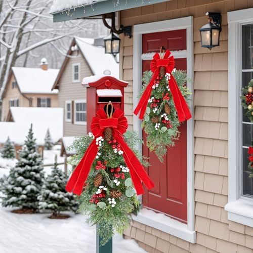 2 PCS 24" Artificial Christmas Teardrop Swag Pine Needles Teardrop Door Swag Christmas Norfolk Teardrop Wreath, alternate