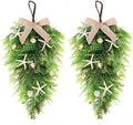 2 Pcs 24"Coastal Teardrop Swag Beach Seashell Starfish Wreath with Green Leaves for Front Door Wedding Farmhouse