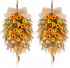 2 Pcs 24 inch Artificial Fall Swag Autumn Floral Teardrop Swags for Front Door Farmhouse Kitchen Cabinet Wreaths
