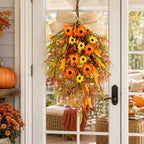 2 Pcs 24 inch Artificial Fall Swag Autumn Floral Teardrop Swags for Front Door Farmhouse Kitchen Cabinet Wreaths, alternate