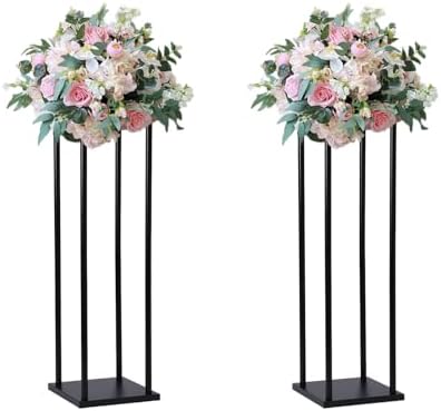2 Pcs 24 Inches Matte Black Wedding Flower Stand Metal Iron Display Rack Floor Vase Column Centerpiece for Event